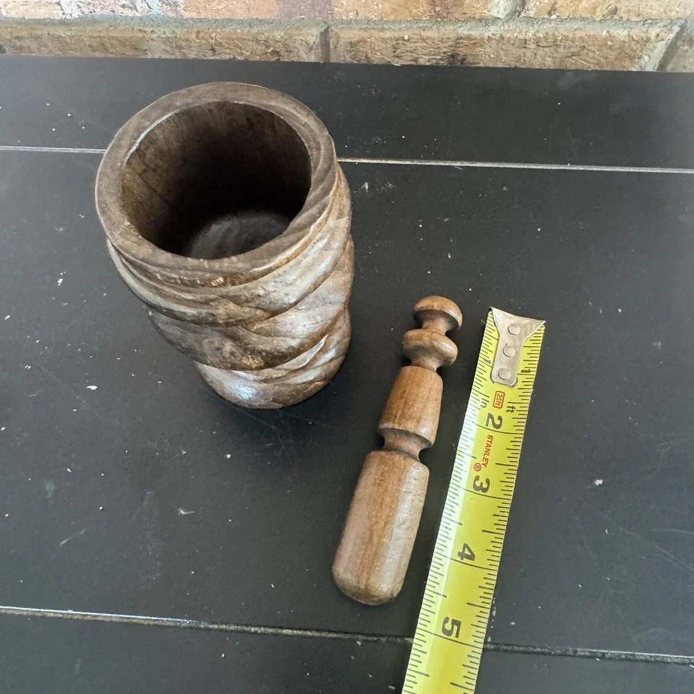 Vintage Hand Carved Wooden Mortar‎ & Pestle Rustic Primitive Farmhouse Decor